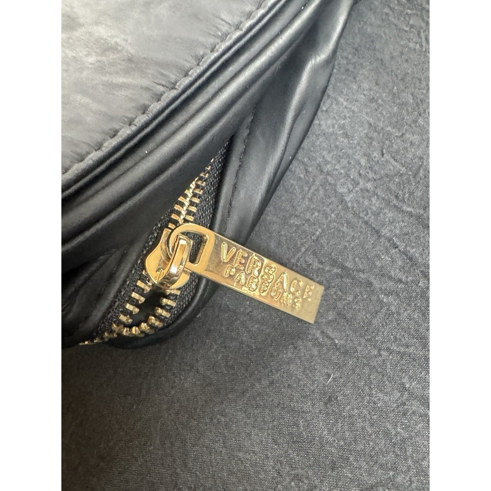 Versace Parfums Vintage Black Crossbody Messenger Bag Gold Medusa Logo Greek Key - Picture 12 of 16